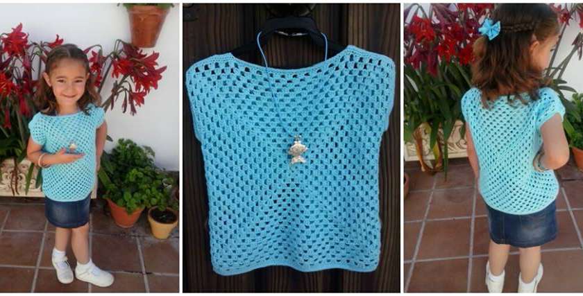 Blusa en crochet tejida con dos granny square