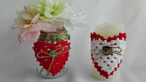 Como decorarar vela y tarro para san valentin con crochet