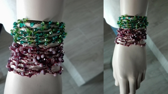 Brazalete boho de swarovski tejido a  crochet