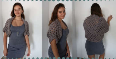 Bolero tejido a crochet con granny square y punto popcorn